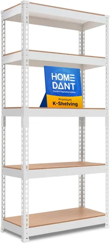 HOMEDANT - Estantería de metal blanco laminado de 5 niveles sin tornillos, estante ajustable para garaje, estante de almacenamiento, estantes