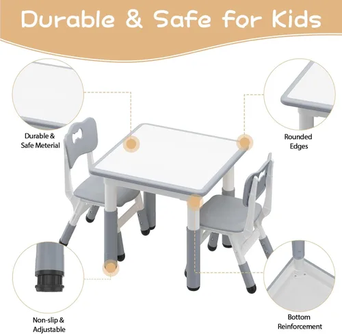 Miniatura 9 de GAOMON - Juego de mesa y 2 sillas para niños con escritorio de graffiti, juego de mesa y sillas ajustables en altura para niños pequeños para leer