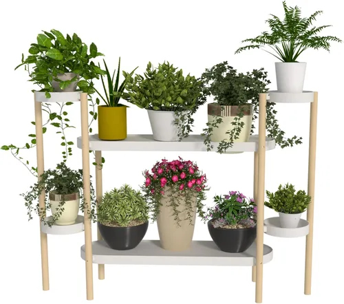 Miniatura 9 de APRTAT Soporte de bambú para plantas de interior, soporte de almacenamiento de plantas de 2 niveles de altura para múltiples plantas, estante