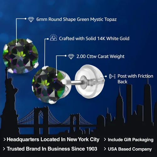 Miniatura 254 de Gem Stone King Aretes solitarios con piedra natal de oro de 14 quilates Redondos de 0.236 in Aretes de oro para mujeres y hombres