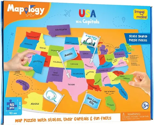 Miniatura 2 de Imagimake - Rompecabezas Mapology del mapa de Estados Unidos, aprendizaje de estados y capitales, juguetes de geografía de EE. UU., juguetes