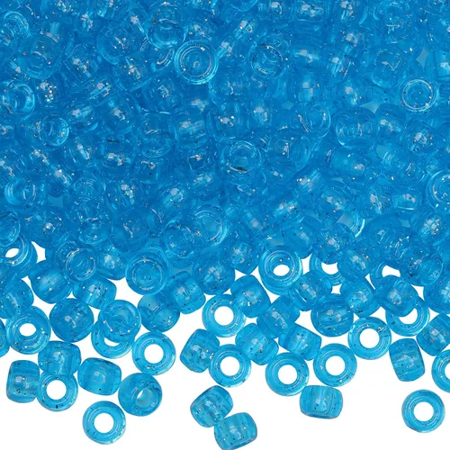 Miniatura 27 de 1000Pcs Cuentas de Pony 9mm Verde Plástico Barril Cuentas de Pony para Collar, Cuentas de Pelo para Trenzas, Cadena de Llavero, Fabricación