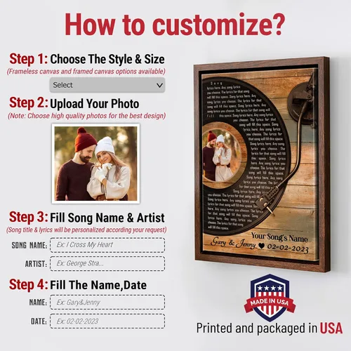 Miniatura 2 de H-DEWALL Lienzo personalizado con letras de canciones enmarcado, regalos para ella, obra de arte para el dormitorio, lienzo musical personalizado