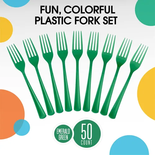 Miniatura 3 de Exquisite Tenedores de Plástico Verde Esmeralda 50 Piezas Tenedores Verdes Utensilios Desechables Juego de Cubiertos de Plástico Resistente