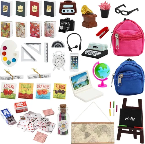 Miniatura 10 de SOTOGO 34 piezas de casa de muñecas, suministros escolares, mini accesorios escolares, casa de muñecas, juguete para el hogar, modelo en miniatura