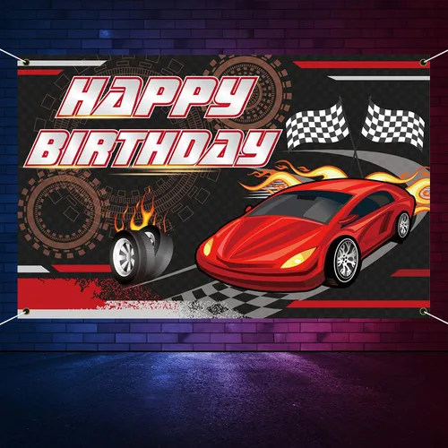 Miniatura 4 de Telón de fondo de cumpleaños de carreras de autos (5.9 x 3.7 pies), pancarta de tela gruesa a las arrugas, para cabina de fotos para niños, fiesta