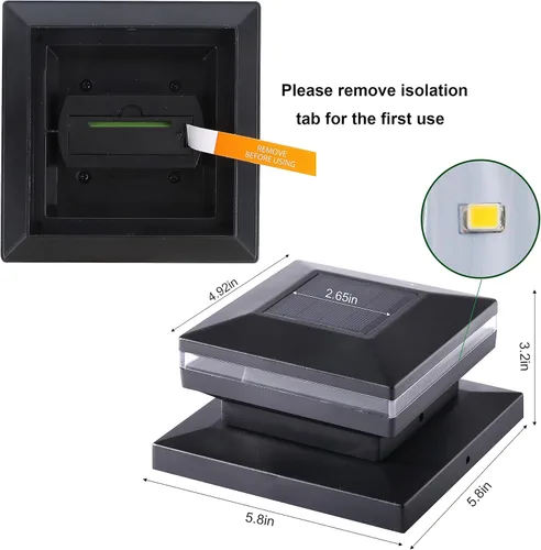 Miniatura 6 de Dynaming Paquete de 8 luces solares para postes de poste de exteriores, luces solares decorativas para exteriores, tapas de carcasa negra