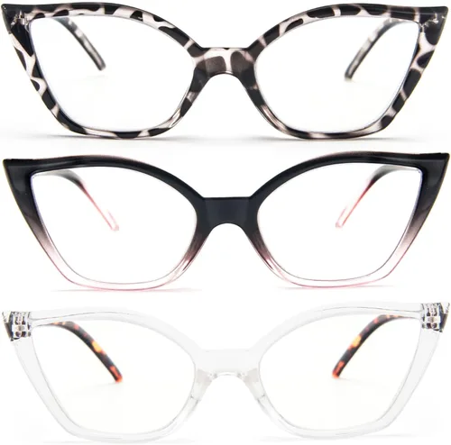 DXYXYO Gafas de lectura de ojo de gato para mujer, paquete de 3 unidades, anti luz azul, para lectura de computadora, estilo retro con bisagra de