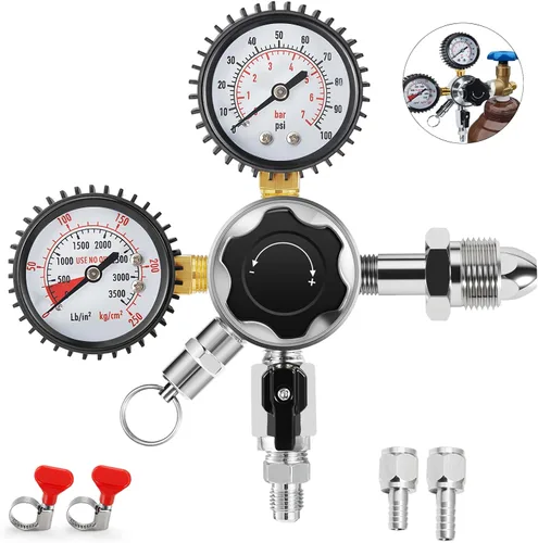 CGA-580 Regulador de nitrógeno para barril, regulador de cerveza, regulador de nitrógeno de café con presión de entrega de 0-100 PSI, regulador de