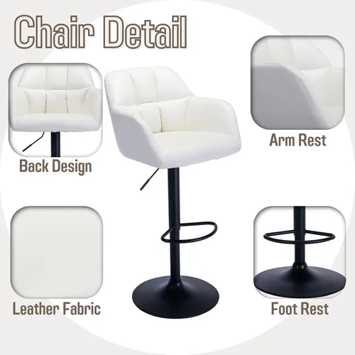 Miniatura 4 de ROCITY Juego de 2 taburetes de bar de terciopelo con respaldo, silla de bar beige para isla de cocina, taburetes de bar modernos con patas de metal