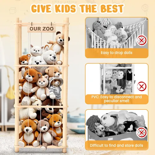 Miniatura 3 de Woodure Almacenamiento y Organizador de Animales de Peluche, Soporte de Juguete de Zoo de Madera Bonito para Habitaciones de Niños Pequeños, Salas