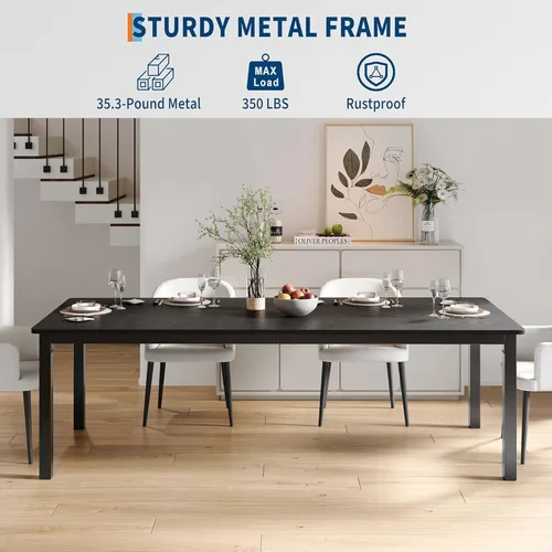 Miniatura 3 de GarveeHome Mesa de comedor industrial de 70.8 pulgadas para 6, mesa de comedor larga de madera con diseño de mortaja y espiga, mesa de cocina