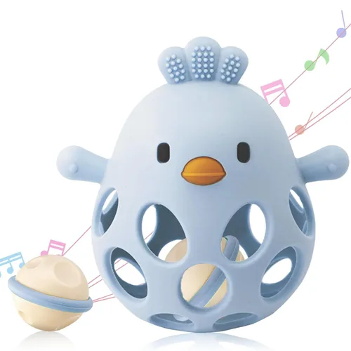 Miniatura 11 de ChooKaChoo Juguete de sonajero de dentición 2 en 1, mordedor sensorial para bebés de 3 a 12 meses, 100% silicona de grado alimenticio, fácil