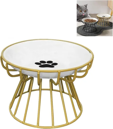 Miniatura 6 de Plato para gatos antivómitos apto para bigotes 2023, cuenco elevado de cerámica elevado para gatos con soporte de metal, plato de cerámica poco