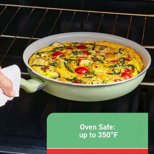 Miniatura 6 de T-fal Sartén antiadherente de cerámica reciclada de 12 pulgadas, apto para horno 350F, ollas y sartenes, utensilios de cocina verde