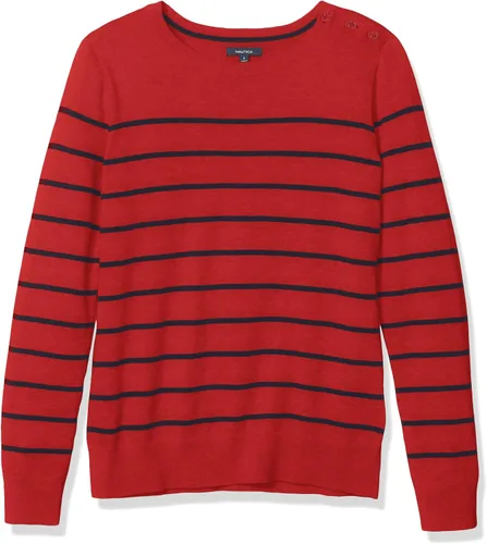 Miniatura 5 de Nautica Suéter de manga larga para mujer, 100% algodón, a rayas, cuello redondo