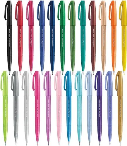 Pentel Pluma de signo de pincel SES15C - Punta de pincel - Punta de fibra - Juego de gama completa - 24 bolígrafos