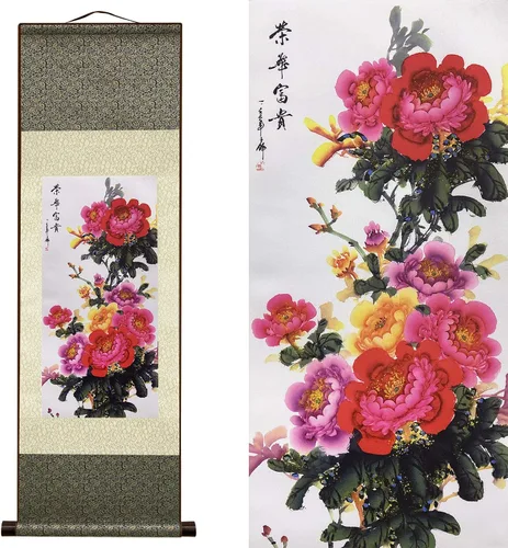 Miniatura 28 de AtfArt Decoración asiática de pared, hermosa pintura de pergamino de seda, 4 flores de hombre justo, orquídea ciruela, bambú, crisantemo, decoración