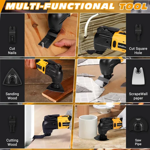 Miniatura 7 de bellaDimora Multiherramienta oscilante compatible con DeWalt 20V MAX, motor sin escobillas de 600 W (6000-20000 OPM), kit de accesorios de 23 piezas
