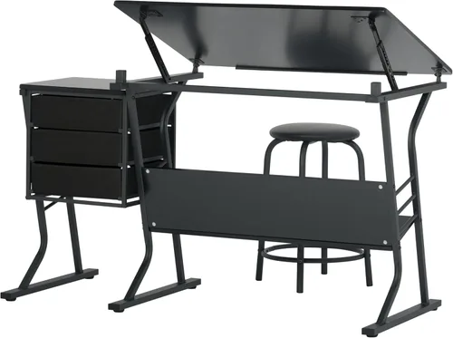Miniatura 6 de Eclipse Ultra - Mesa de dibujo con taburete, parte superior ajustable en ángulo, estantes de almacenamiento y cajones de 2 piezas