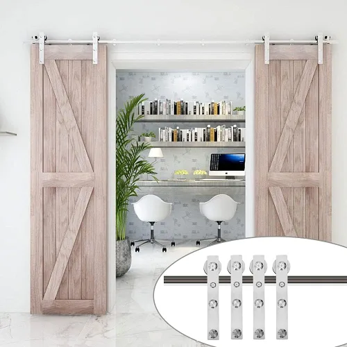 Miniatura 27 de TSMST Kit de herrajes para puerta corrediza de granero de 6.6 pies, riel de puerta de granero resistente de acero inoxidable para montaje superior