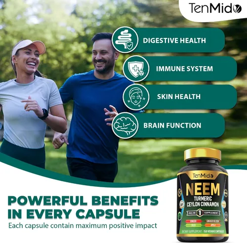 Miniatura 5 de Suplemento de hoja de neem – Fórmula 8 en 1 – Combina con cúrcuma, canela de Ceilán, jengibre, Tulsi, Ginkgo Biloba, Amla y pimienta negra – Apoyo a