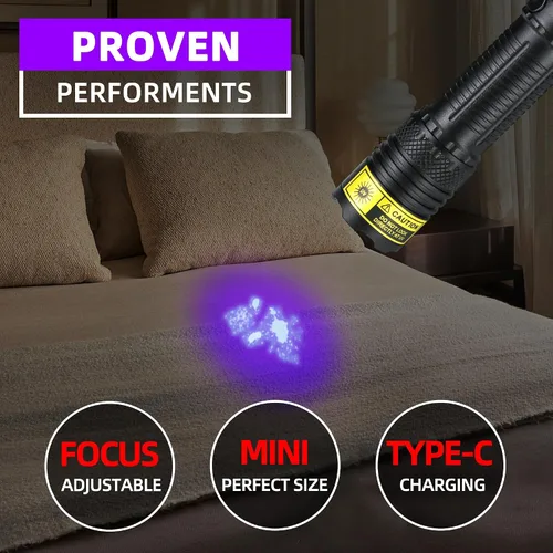 Miniatura 2 de Linterna UV DARKBEAM de 395nm, luz negra, mini pero potente, linterna de luz negra recargable por USB-C, LED, enfocable, lámpara de bosque