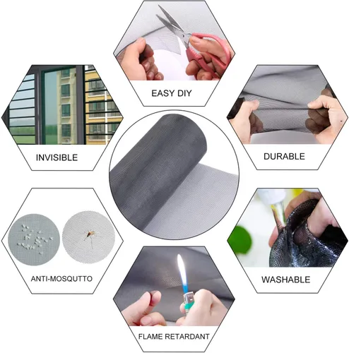 Miniatura 3 de Kit de reparación de pantalla para ventanas y puertas, pantallas de fibra de vidrio ajustables de 48 x 100 pulgadas con herramienta rodante y ranura