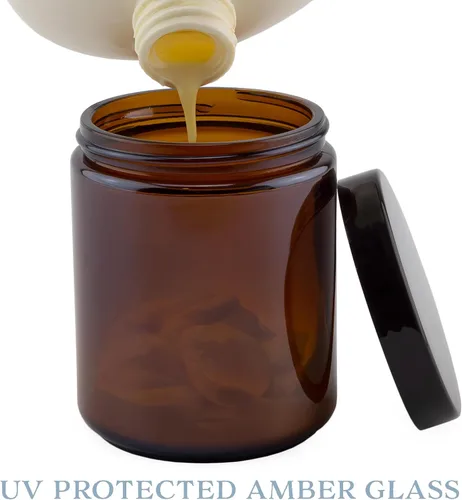 Miniatura 7 de Cornucopia Brands Tarros de vidrio ámbar de 8 onzas / 9 onzas (paquete de 6) tarros de cosméticos de lados rectos, ideales para mantequilla