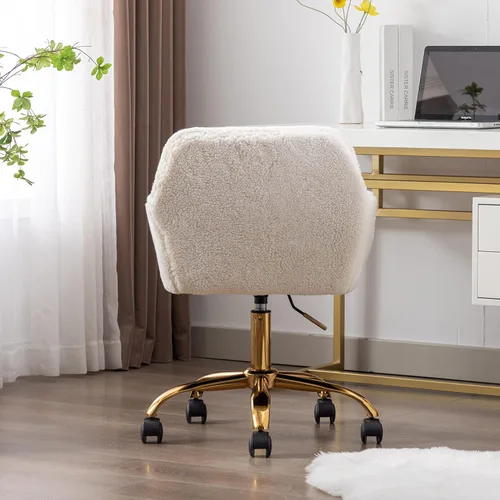 Miniatura 5 de Silla de piel sintética blanca, moderna silla de oficina en casa con giratorio, altura ajustable, silla de maquillaje tapizada para mujeres y niñas