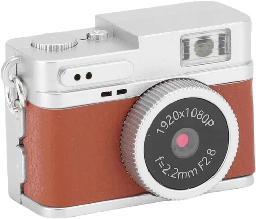 Mini cámara digital retro, 1080P estilo vintage apuntar y disparar cámara de vlogging con luz de flash y pantalla a color de 0.96 pulgadas, compacta
