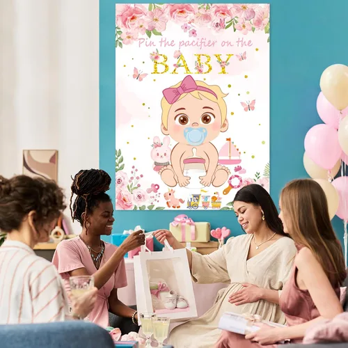 Miniatura 3 de Juego Pon el Chupete al Bebé Rosa Juego de Baby Shower Decoraciones para Fiesta Incluye Póster Grande 30 Pegatinas de Chupete Juego para Baby