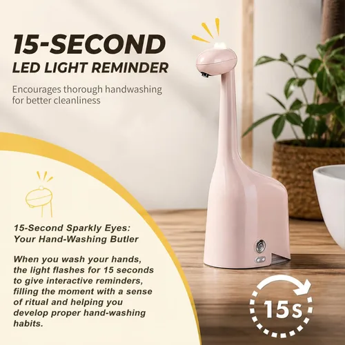 Miniatura 3 de Dispensador automático de jabón, lindo dinosaurio, sin contacto, dispensador de jabón espumoso recargable, 10 oz/10.1 fl oz, espuma ajustable de 3