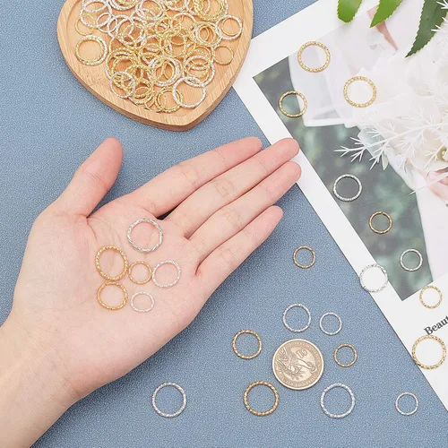 Miniatura 5 de PH PandaHall 300 piezas de 4 tamaños torcidos abiertos anillos de salto plateados dorados conectores de alambre para bricolaje aretes colgantes