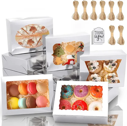 Miniatura 12 de KPOSIYA 65 PCS Cajas para Galletas de 8x6x2.5 Pulgadas con Ventana, Cajas Blancas de Panadería, Cajas de Repostería para Regalar, Golosinas, Blanco