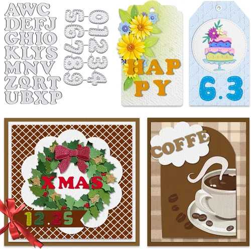 Miniatura 6 de 26 letras del alfabeto troqueladas para hacer tarjetas, letras mayúsculas, palabras, troqueles de corte, plantillas, plantillas en relieve