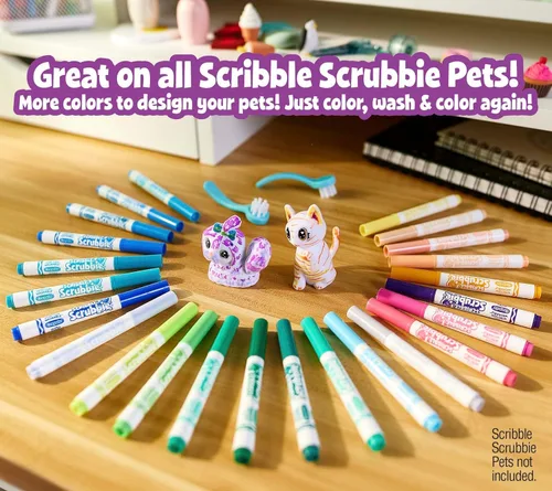 Miniatura 5 de Crayola Scribble Scrubbie Pets - Juego de recambio y expansión de marcadores - 24 marcadores lavables para niños, regalos para niñas y niños
