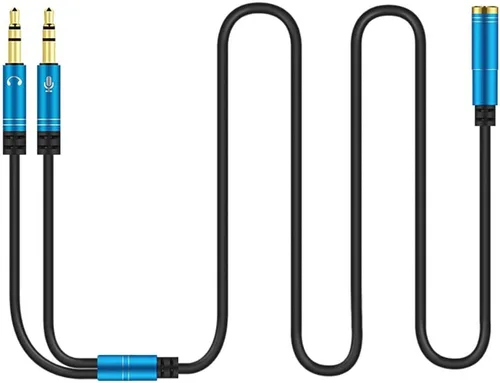 Miniatura 8 de Divisor de auriculares para computadora de 0.138 in hembra a 2 auriculares dobles de 0.138 in macho micrófono de audio y cable divisor en Y, Azul