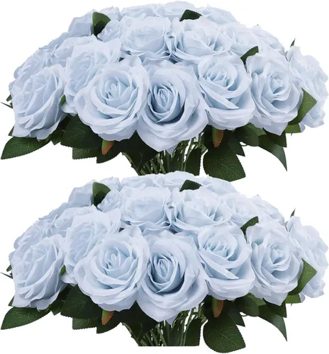 Miniatura 22 de Rosas artificiales, rosas artificiales, rosa falsa de seda, flores falsas de aspecto real con tallos para ramos de boda, mesas, centros de mesa