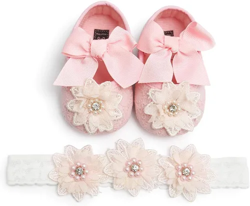 Miniatura 5 de Zapatos planos Mary Jane para bebés y niñas con lazo y flores, vestido de princesa, para boda, zapatos de ballet antideslizantes para niños pequeños
