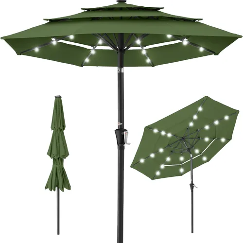 Miniatura 32 de Best Choice Products - Sombrilla solar de 10 pies de 3 niveles para patio, sombrilla de sol para exteriores, mercado, patio trasero, terraza, junto