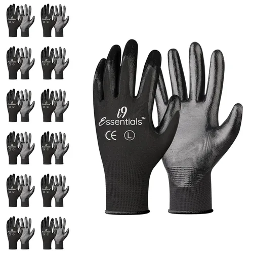 Guantes de trabajo, 12 pares, guantes de agarre de seguridad transpirables sin costuras con revestimiento de poliuretano para hombres y mujeres,