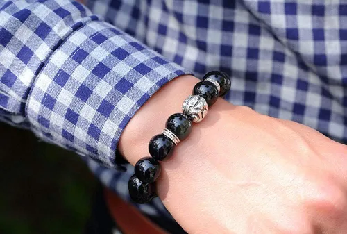 Miniatura 2 de KIOMOY Pulsera de obsidiana de piedra natural Feng Shui PiXiu PiYao Fashion Jewelry para hombre o mujer, 0.472in o 0.394in