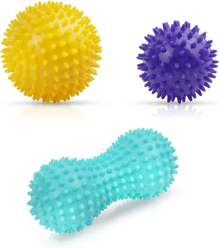 Miniatura 8 de URAQT Bola de masaje con puntas, juego de 3 rodillos duros de bolas de masaje con pinchos, bolas de masaje de terapia física profesional para 3 PZAS