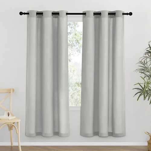 Miniatura 119 de NICETOWN Cortinas de lino natural con textura de lino para dormitorio, mezcla de lino rústica con ojales en la parte superior, semitransparentes