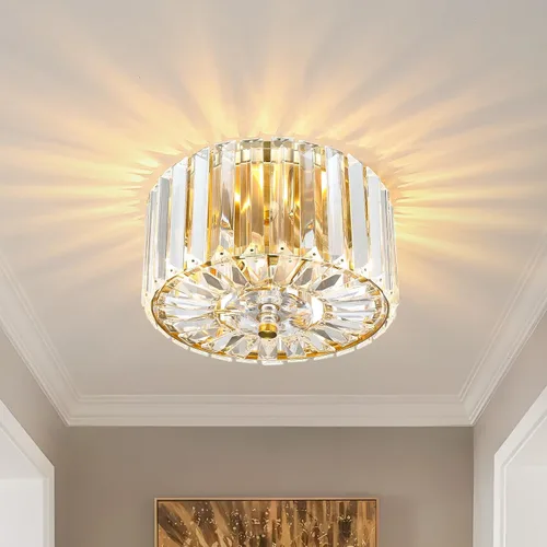 Miniatura 14 de Large Crystal Ceiling Light, 17.5" Black K9 Crystal Flush Mount Ceiling Light, 4-Light Round Luxury Light Fixture for Dining Room, Bedroom, Hotel