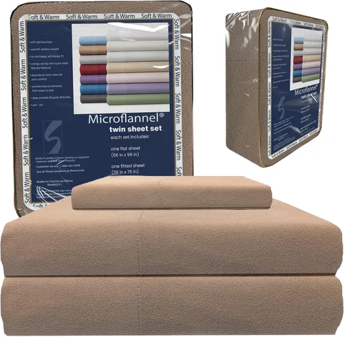 Miniatura 6 de Thermee Micro Flannel Juego de sábanas tamaño individual XL, lavar y secar a máquina, sin pelusas, con bolsillo profundo y fundas de almohada