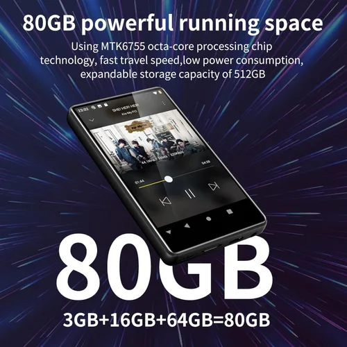 Miniatura 2 de SWOFY M503Pro - Reproductor MP3 de 80 GB con Bluetooth y WiFi, pantalla táctil de 4.0 pulgadas, reproductor de MP3 con altavoz, reproductor