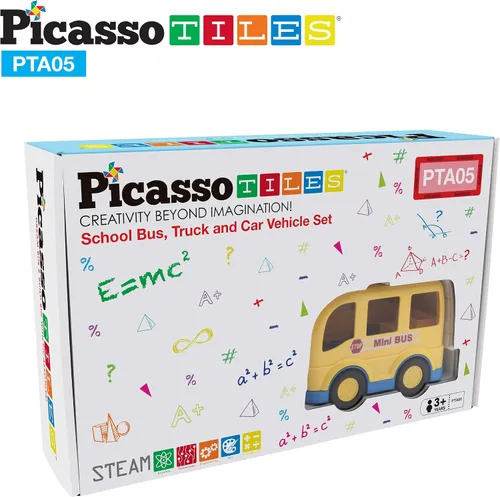 Miniatura 9 de PicassoTiles Juego de figuras magnéticas de 5 piezas para vehículos y figuras de acción, incluyendo autobús escolar, automóvil, camión y 2