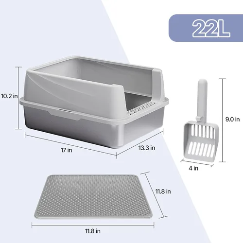 Miniatura 2 de Henkelion Caja de arena para gatos de acero inoxidable con tapa, caja de arena extra grande para gatos grandes con lados altos, antiadherente